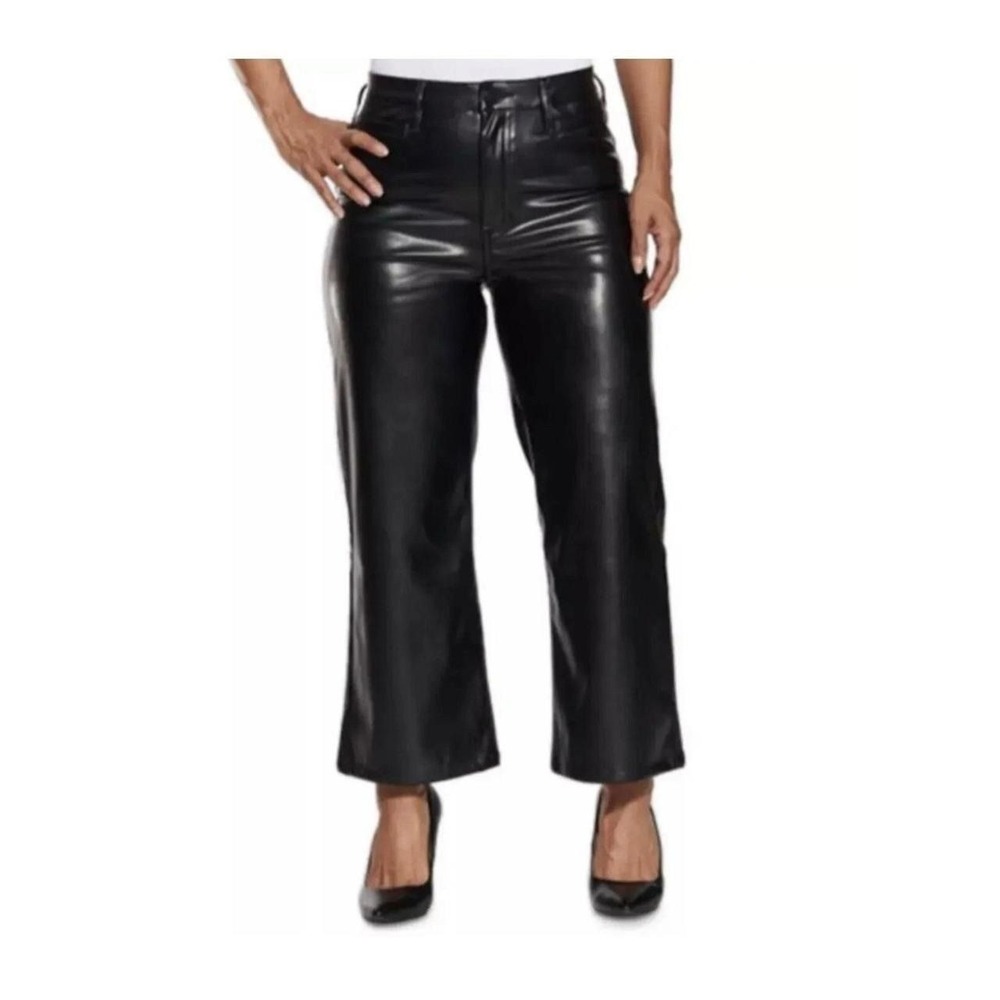 Dollhouse Women's Cropped Vegan Leather Wide-Leg Pants Solid Black, Size 5